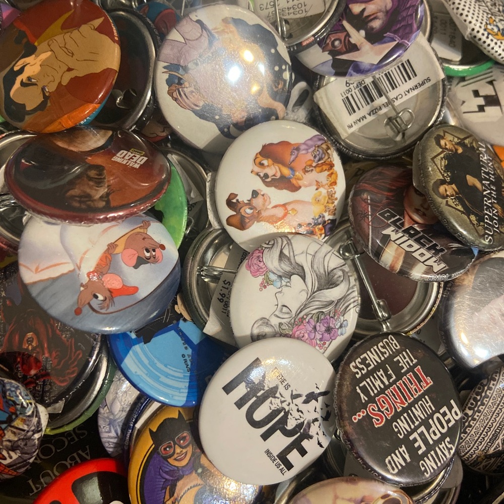 5 Pins Mystery Grab Bag! Pop Culture Metal Pin Back Buttons! Randomly Selected!